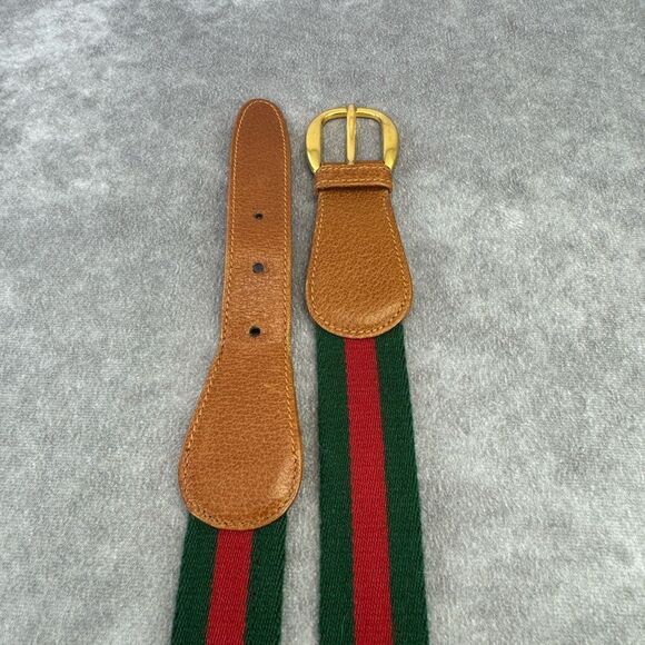 Gucci Vintage Sherry Line Brown Leather Belt Gold Buckle 80/32”
